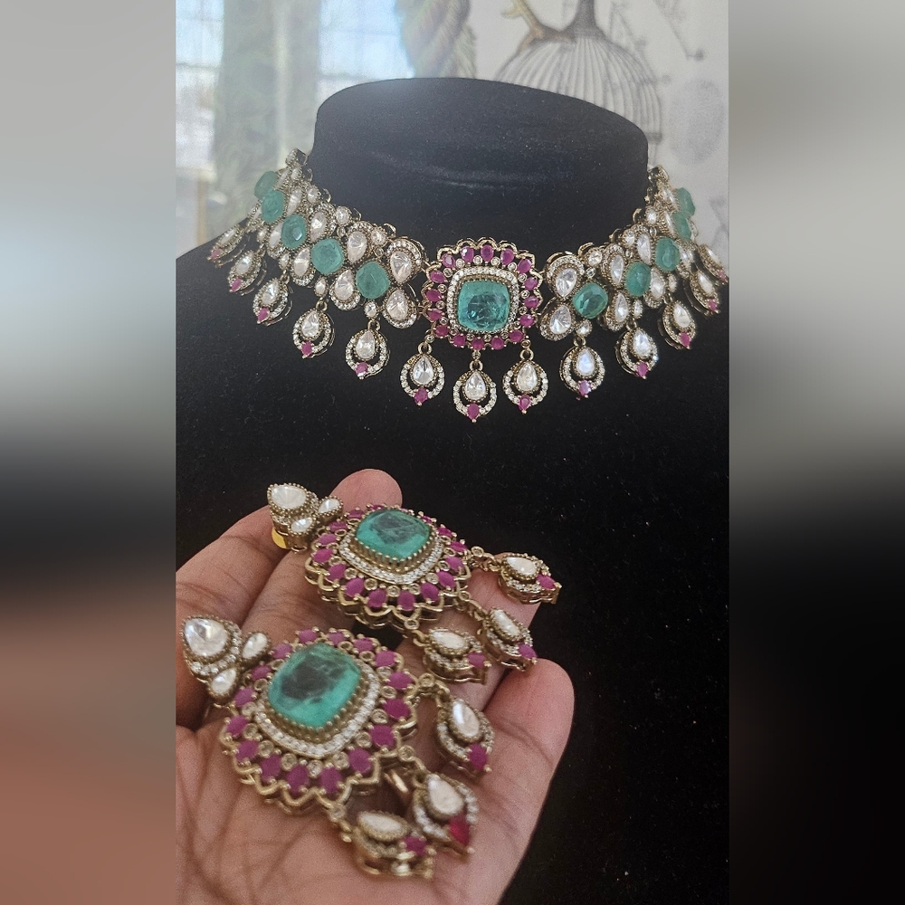 Opulent Silver, Ruby & Mint Green Moissanite Stat… - image 2